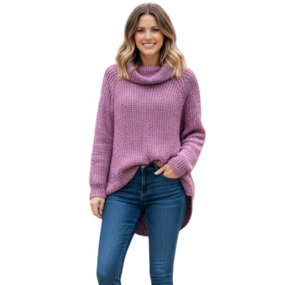 Free People Purple Soft Knit Oversized Pullover Sweater, S